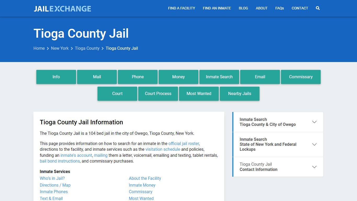 Tioga County Jail, NY Inmate Search, Information